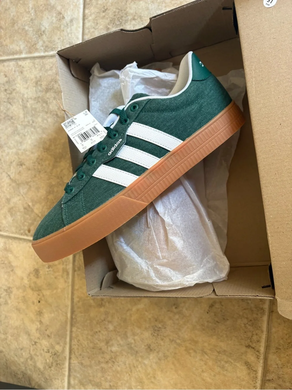 adidas Men's Green Suede Sneakers with White Stripes and Gum Sole